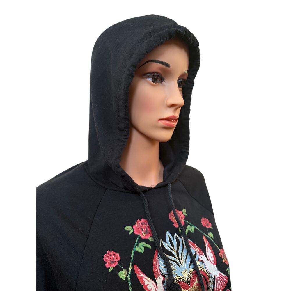 Disney Snow White Heart & Birds Hoodie Black Long Sleeve Ruffle Cuffs Women’s XS - Picture 6 of 10